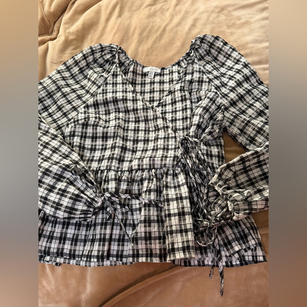 Topshop Checkered Wrap Blouse - Black and White 10 Eclectic Grandpa Vibe